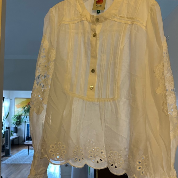 Farm Rio Off-White Long Sleeve Organic Cotton Blouse Medium NEW - Picture 5 of 8